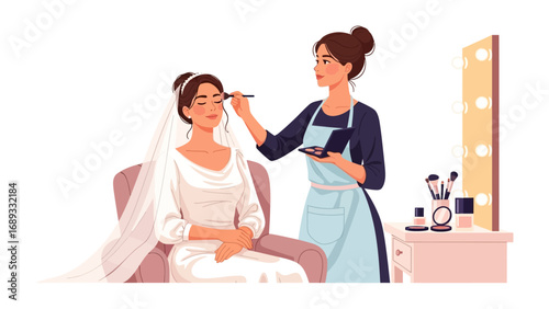 Bride receiving professional makeup application from a skilled artist before her wedding ceremony