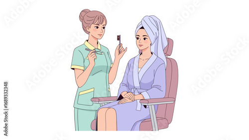 Skilled aesthetician applying makeup to a relaxed client in a spa setting