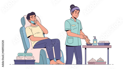 Caring nurse attends to patient suffering from illness or injury with gentle support and medical supplies