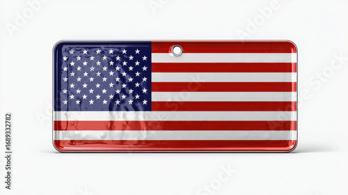 Rectangular License Plate Featuring USA Flag Design for Vehicle Registration and Patriotic Display