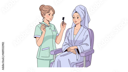 Skilled esthetician applying makeup to a relaxed client in a spa setting