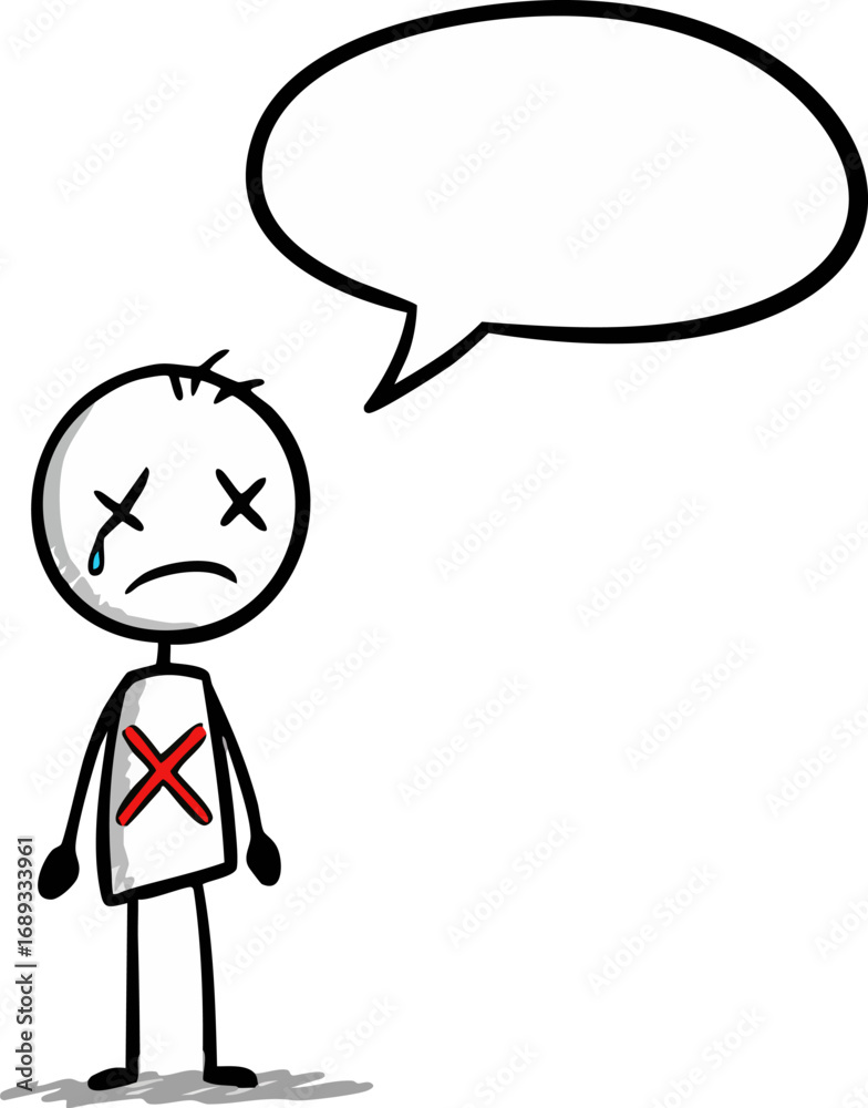 Obraz premium Sad Stick Figure with Empty Speech Bubble