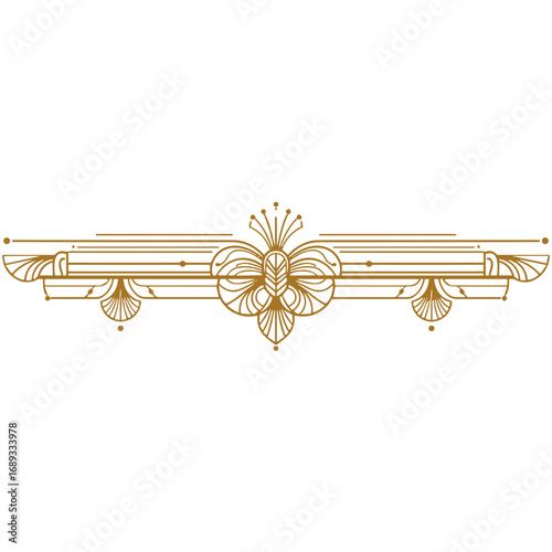 Elegant Art Deco horizontal divider with geometric ornaments in golden ochre color 