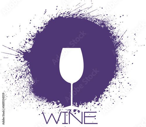 Glass of wine, stain splash, minimalist design, vector graphics, party design. Bar poster, wine list, wine tasting, sommelier, drinking, red wine, chardonnay, cabernet, marlot, martini, drink party