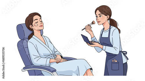 Professional makeup artist applying cosmetics to a relaxed client in a spa or salon setting