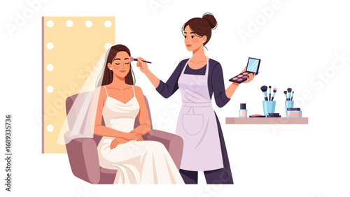 Bride receiving professional makeup application before her wedding day ceremony