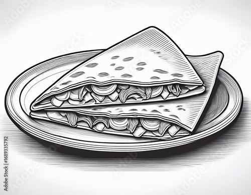 outline artwork of a quesadillas in black color