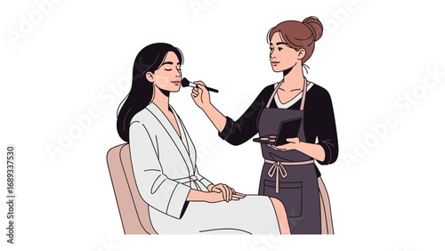 Professional makeup artist applying cosmetics to a client in a salon setting