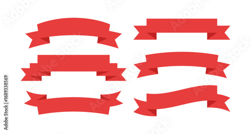 Collection of red ribbon banners set on white background