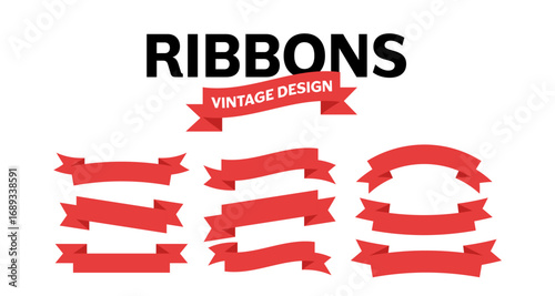 Elegant red ribbons collection for vintage designs and decorative projects