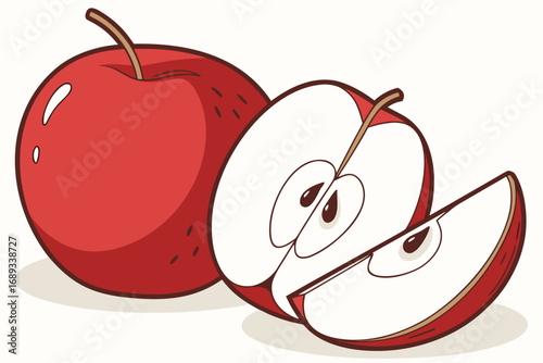 Red apple on white background fresh fruit illustration