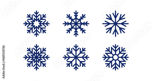 Winter snowflakes collection: minimalist blue set of six unique designs
