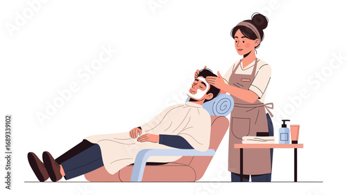 Skilled female barber meticulously shaves a client s beard in a modern barbershop setting