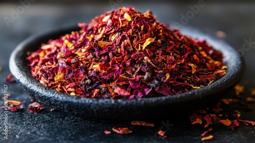 Fototapeta Naklejka Na Ścianę i Meble -  Colorful spice blend in dark bowl
