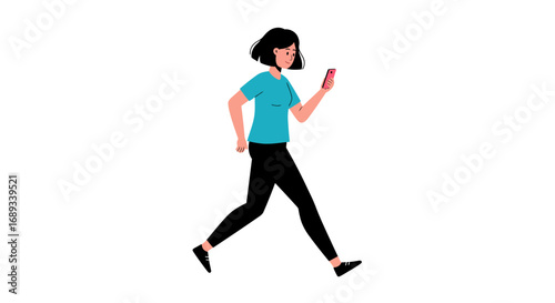 Woman Walking While Using a Pink Smartphone.