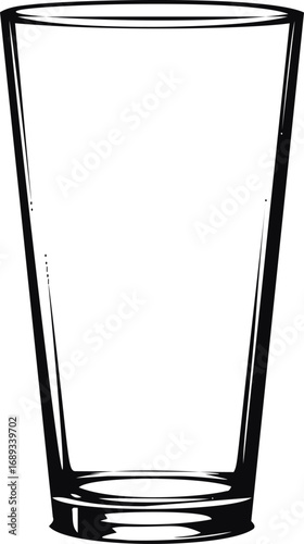 Illustration of an empty pint glass in black and white, minimalist vector art. Vector illustration