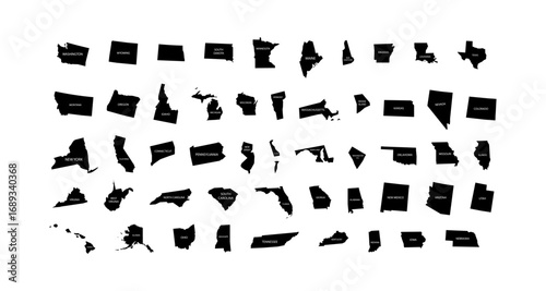 Silhouette map of united states states in black and white