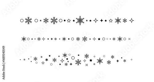 Black and white snowflake and star pattern borders for winter designs
