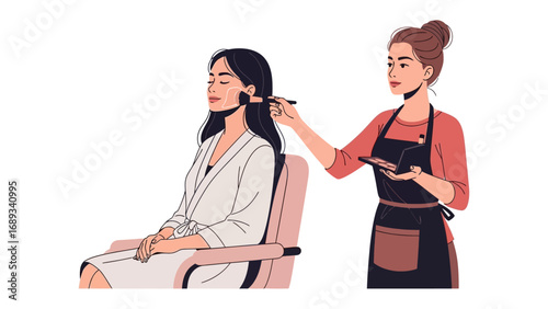 Professional hairstylist meticulously styling a client s long dark hair with a comb and brush in a salon setting