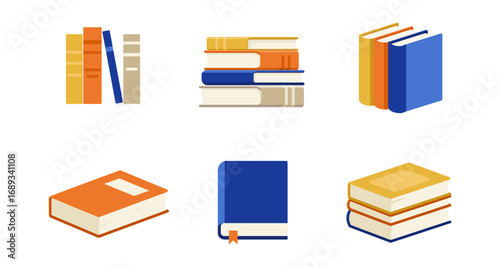 Colorful books collection with minimalist flat design style