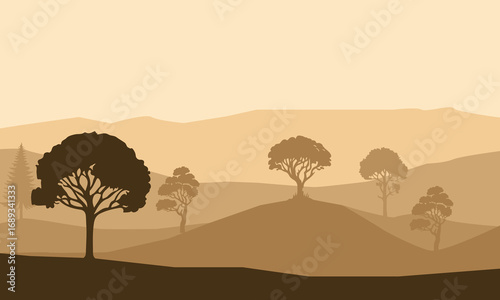 Illustration of a Panorama of Mountains with Trees