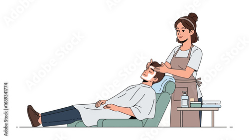 Skilled barber applying shaving cream to a client s face in a modern salon setting