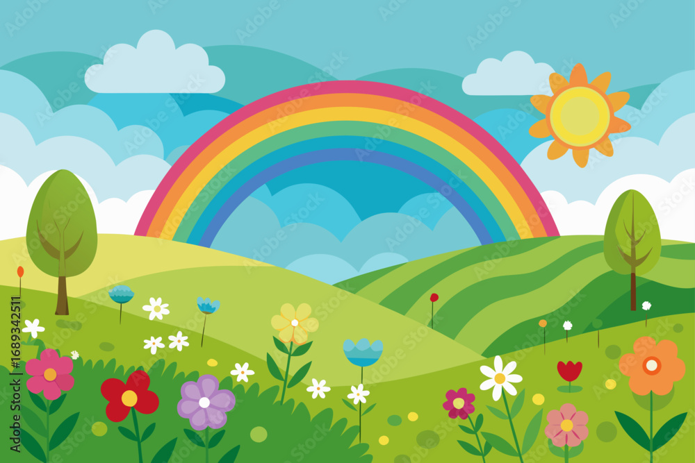 Fototapeta premium spring landscape with rainbow