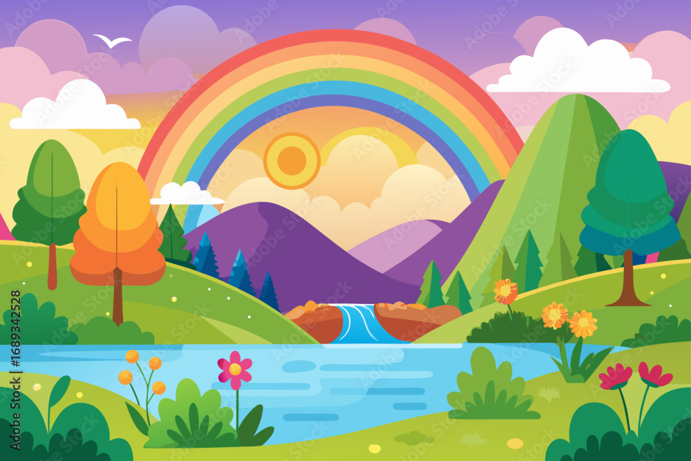Naklejka premium landscape with rainbow