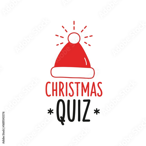 Festive Christmas quiz logo featuring a red Santa hat with radiating lines and the words 'Christmas Quiz'.