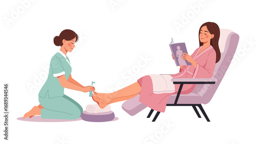 Woman relaxing while receiving a professional pedicure in a comfortable spa setting