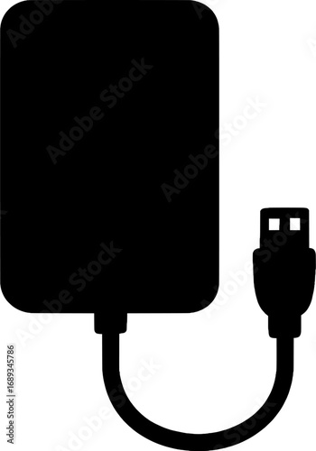 External hard drive Flat Icon | Minimalist Black and White Vector Illustration, Perfect for Web, Mobile, App, UI Design, Digital Projects, and Graphic Design.