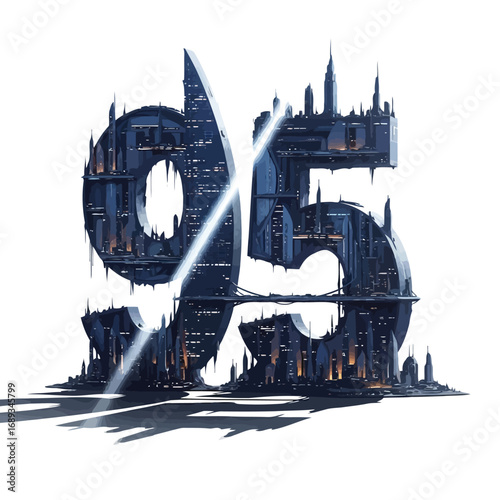 Futuristic cityscape design forming the percentage 95.
