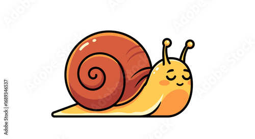 Cute cartoon snail with closed eyes and a happy expression