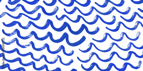 Abstract blue wavy brush strokes pattern on white background for design