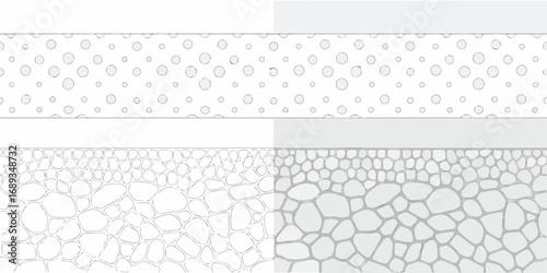 Abstract geometric pattern with repeating circles and irregular polygonal shapes in grayscale tones