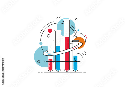 Abstract scientific laboratory equipment and colorful bubbles creating a visual representation of research and development