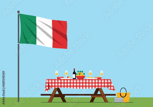 A delightful italian picnic spread under the national flag celebrating food and culture outdoors