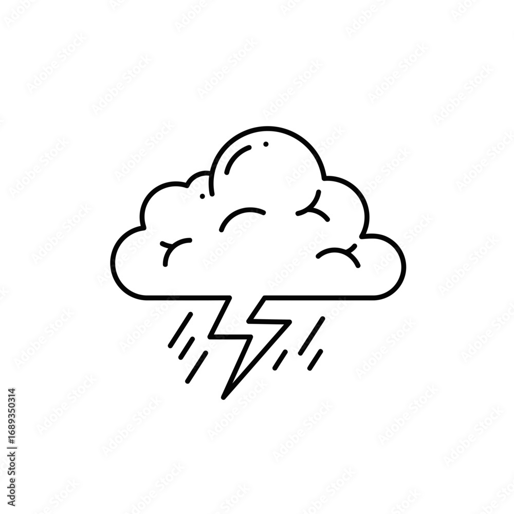 Fototapeta premium Line Art Illustration of a Thundercloud with Lightning Bolts