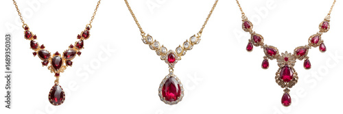 Set of Elegant wedding jewelry ensemble, crystal necklace paired with matching earrings, clean on transparent png background. Ai generated