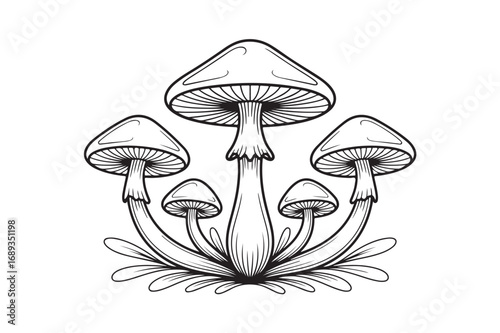 Artistic illustration of a group of mushrooms