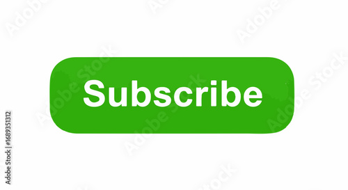 Green subscribe button on clean white backdrop for media usage. Subscribe button invites site visitors to stay updated. Bright green subscribe button design for website and social media integration,