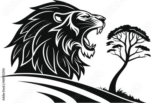 Lion head vector tribal tattoo illustration design silhouette logo art animal mascot icon