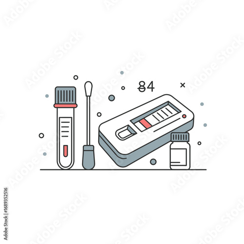 Medical Test Kit Illustration: Diagnostic Device with Sample Tube and Swab