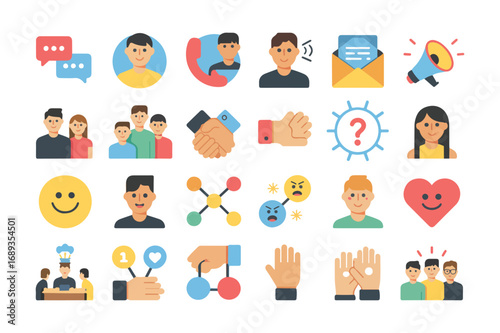 Communication and relationship flat icons set