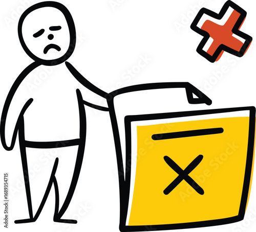 Confused Person with Yellow Sad Folder and Rejected Document