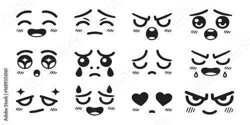 Cartoon face expression doodle icons set with emotions