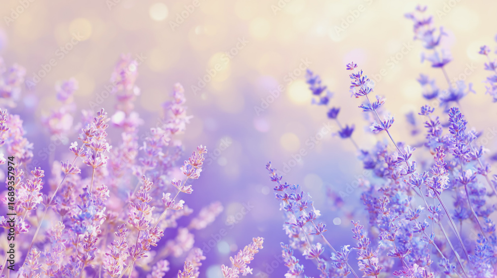 Obraz premium Elegant wedding invitation card background watercolor pictures Natural little a Lavender flower field in a lifestyle style expressing wonder with pastel floral shades and golden lighting harmony