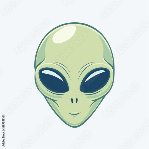 Sublime visage d'extraterrestre, vert, grands yeux, isolé, arrière plan blanc 