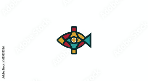 Abstract Eye Fish Logo Design with Geometric Shapes a Symbol of Vision and Wisdom
