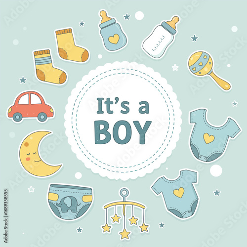 Banner welcome it's a boy, gender reveail, vector illustration design